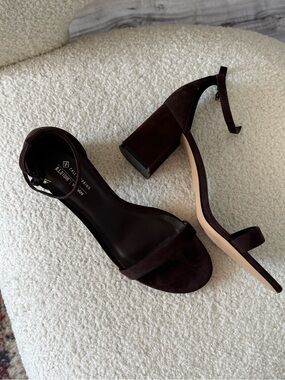(Brand New) Elianaa Call it Spring, Block Heel Ankle Strap Sandals in Dark Brown